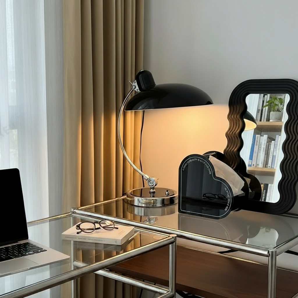 Curved Metal Table Lamp – Bauhaus Bedside Light