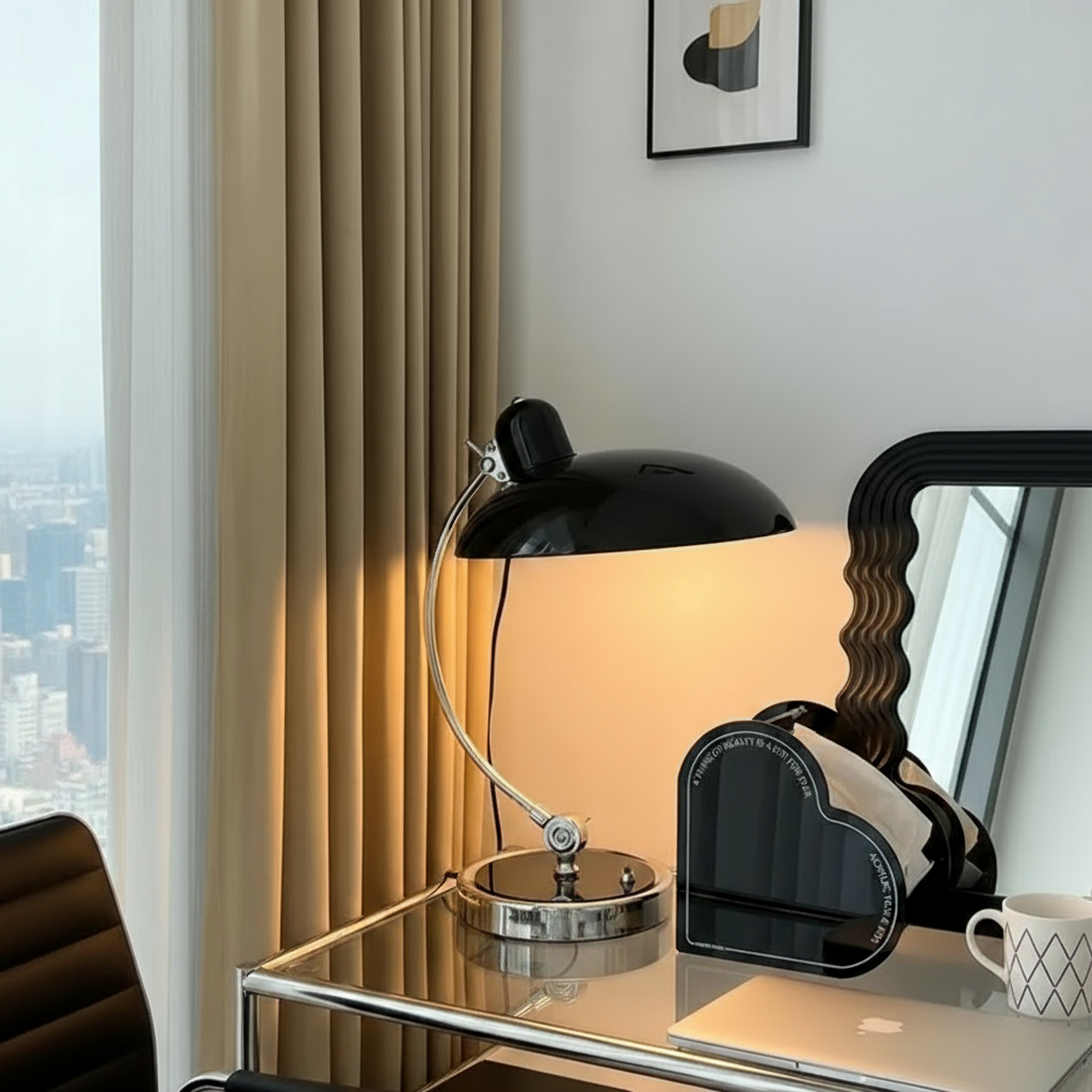 Curved Metal Table Lamp – Bauhaus Bedside Light