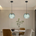 Ribbed Glass Pendant Lamp – Retro Green Hanging Light