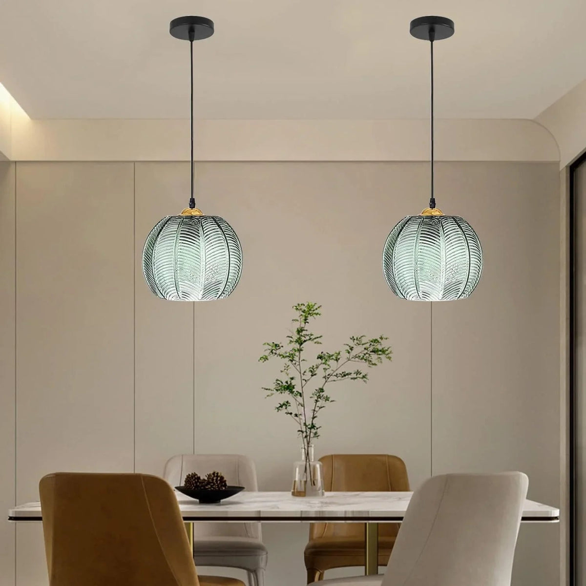 Ribbed Glass Pendant Lamp – Retro Green Hanging Light